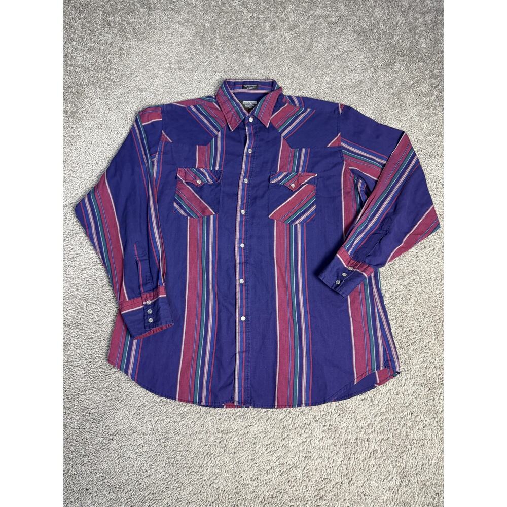 Authentic Western Youngbloods Shirt Mens L Purple Striped Button Up Snap Pocket